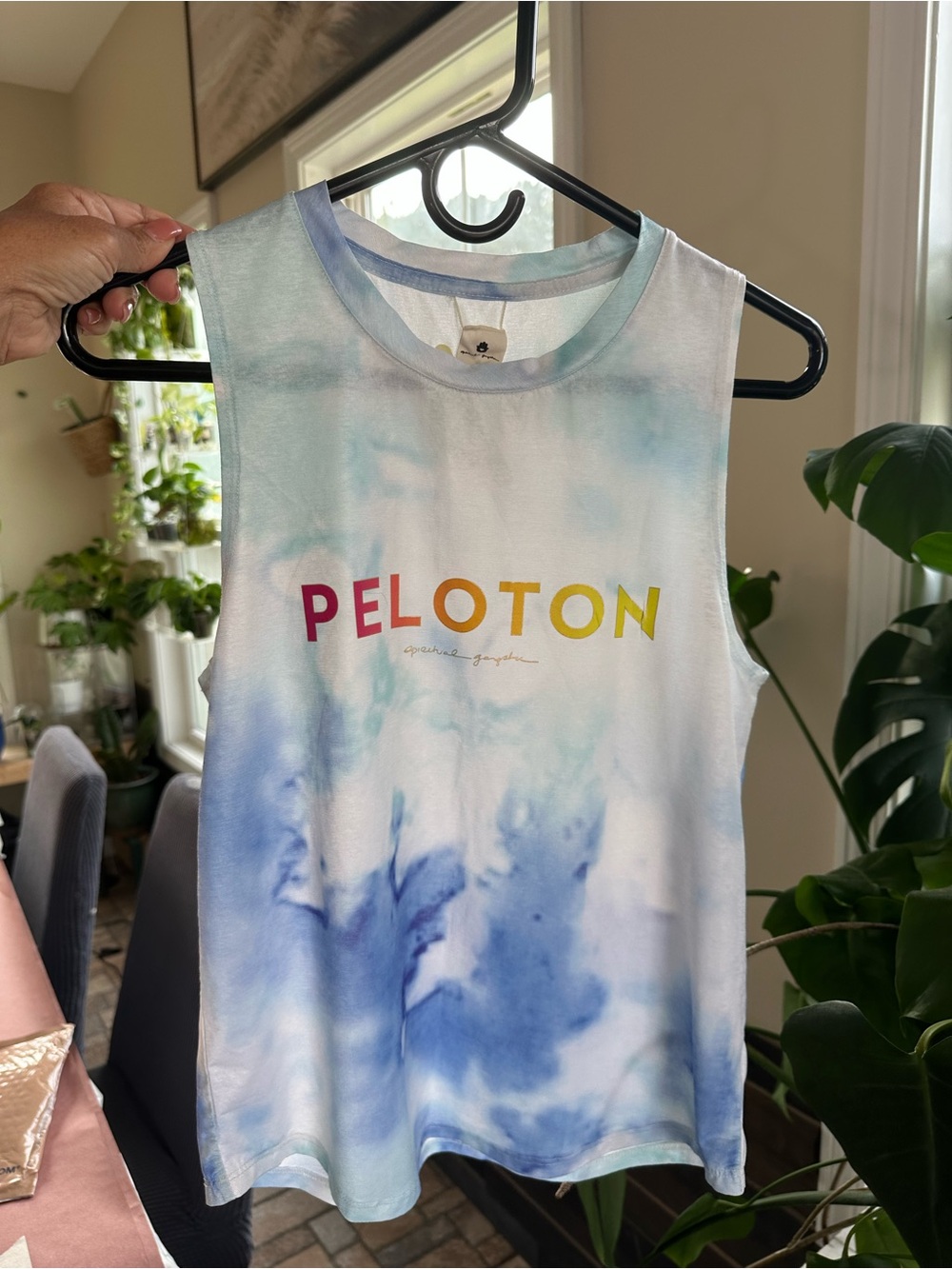 Spiritual Gangster Peloton Tie-Dye Muscle Tank - Pastel Blue & White
